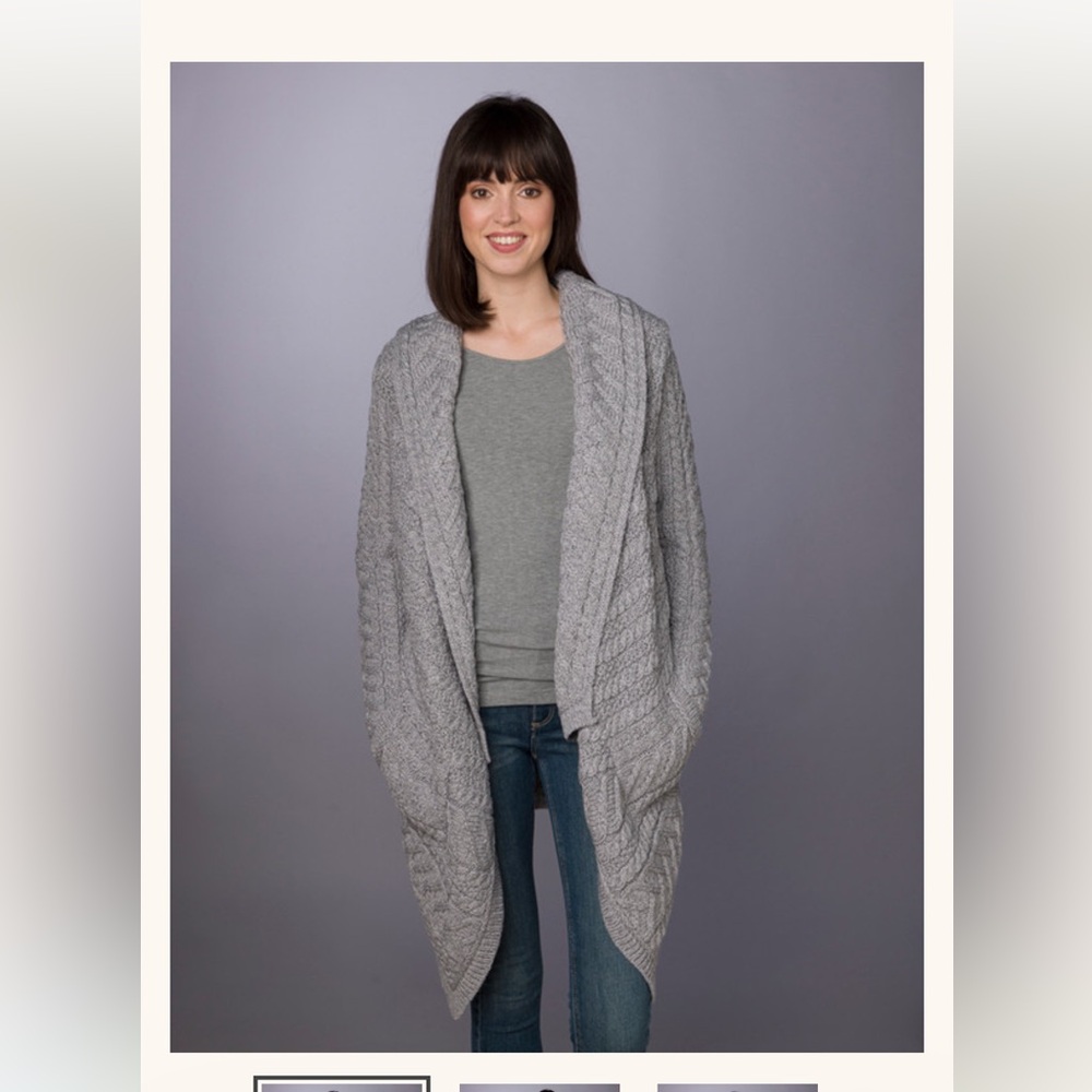 NWT Cable Knit Waterfall Aran Cardigan Soft Grey Medium